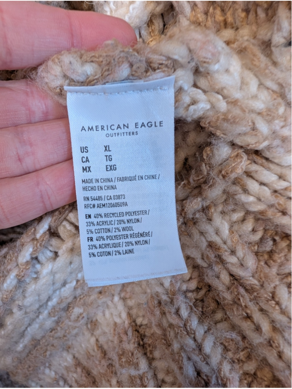 American Eagle Striped Chunky Knit Cardigan Sweater Cozy Neutral XL Extra Large - Picture 3 of 9